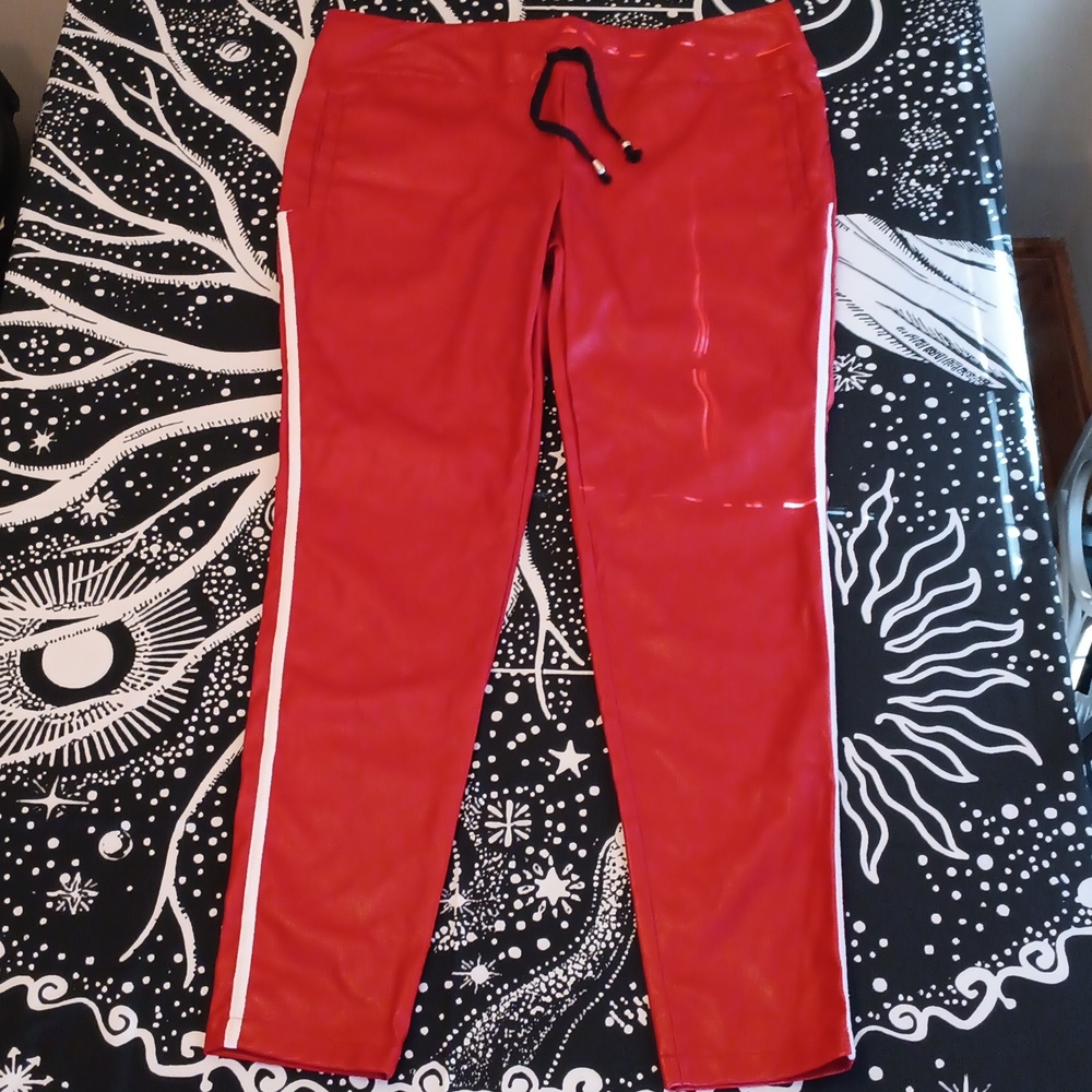 NEW XL Red pleather Draw String Pants W/ Pockets